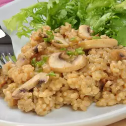 Reis Gericht mit Pilzbrühe ohne Fleisch