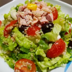 Grüner Salat mit Quinoa und Thunfisch