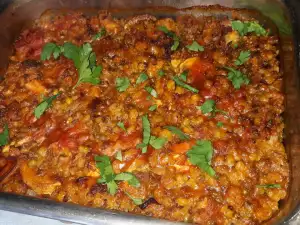 Gebackene Mungobohnen mit Pilzen und Tomaten