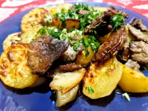 Kartoffeln mit Parasol Pilzen im Ofen