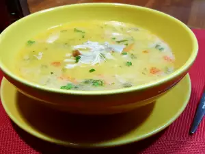 Hühnersuppe mit Suppennudeln und Joghurt