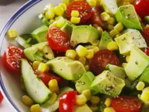 Salat mit Avocado, Tomaten und Zuckermais