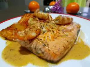 Lachs mit Garnelen in Champagner und Safran