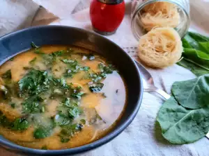 Sauerampfersuppe mit Nudeln und Tomaten