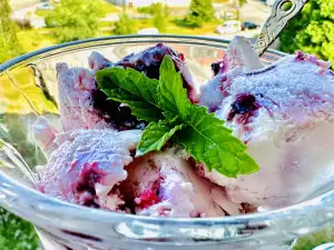 Joghurteis mit Heidelbeeren und Marmelade