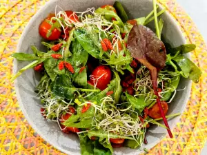 Grüner Salat mit Goji Beeren und Brokkolisprossen