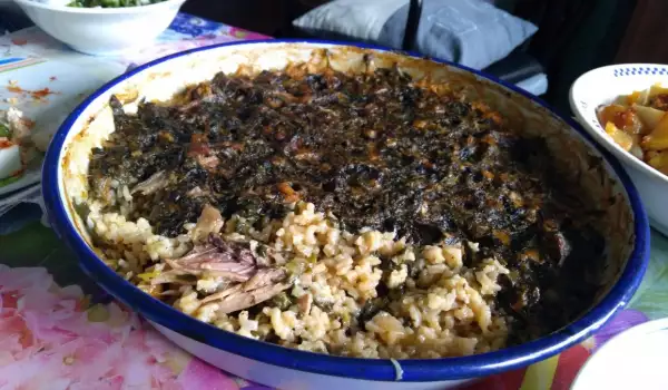 Lammfleisch mit Spinat und Reis