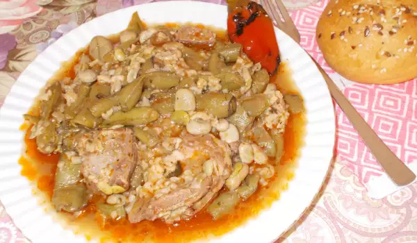 Lammfleisch mit grünen Bohnen und Reis