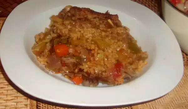 Entenkarkassen mit Reis im Ofen