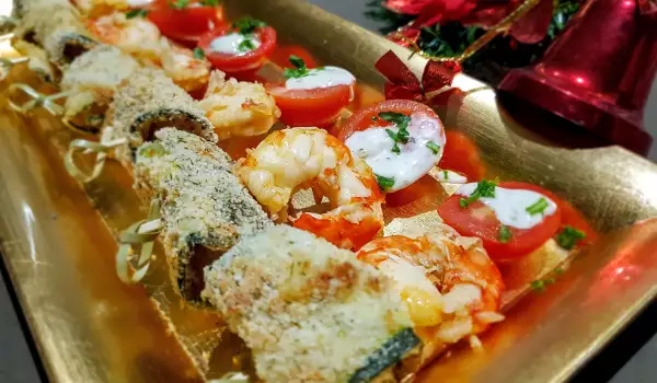 Festliche Vorspeise mit Zucchini und Garnelen