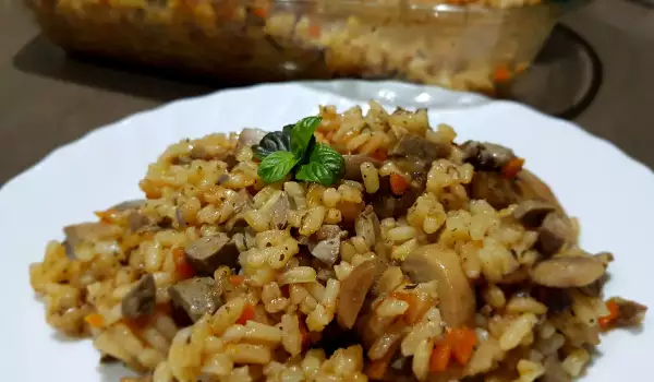 Reis mit Lammleber und -herz, Pilzen und Minze