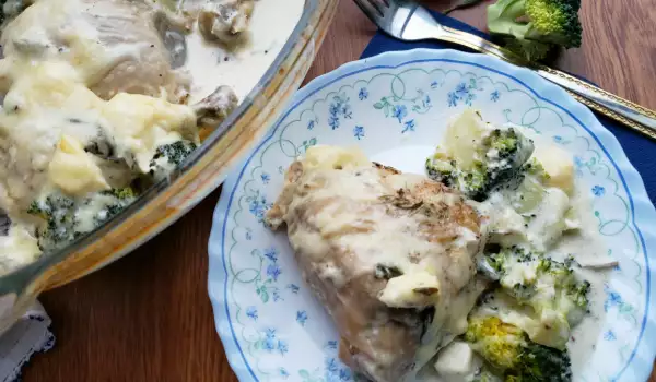 Hähnchenfleisch mit Brokkoli, Schmelzkäse und Sahne
