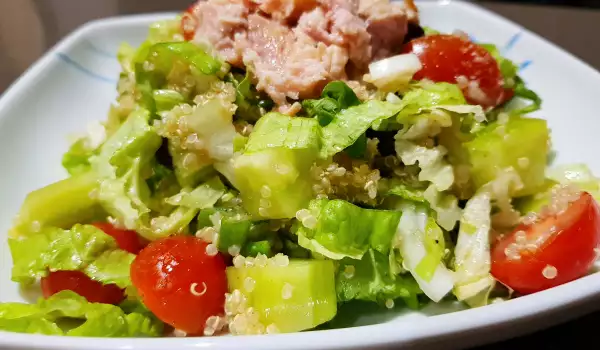 Grüner Salat mit Quinoa und Thunfisch