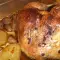 Brathähnchen mit Kartoffeln, Champignons und Knoblauch