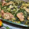 Kaninchen mit Reis und Spinat aus dem Ofen