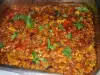 Gebackene Mungobohnen mit Pilzen und Tomaten