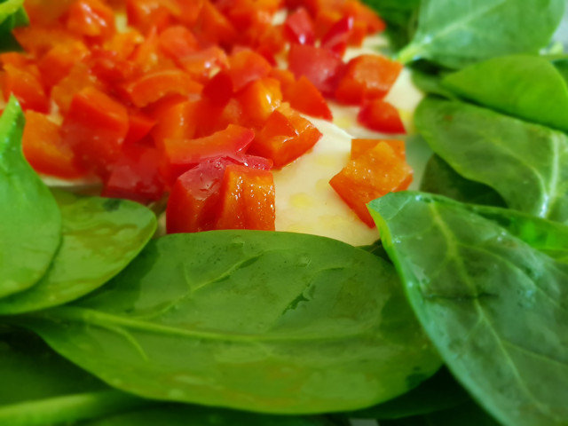 Salat mit Babyspinat, Mozzarella und Honigdressing