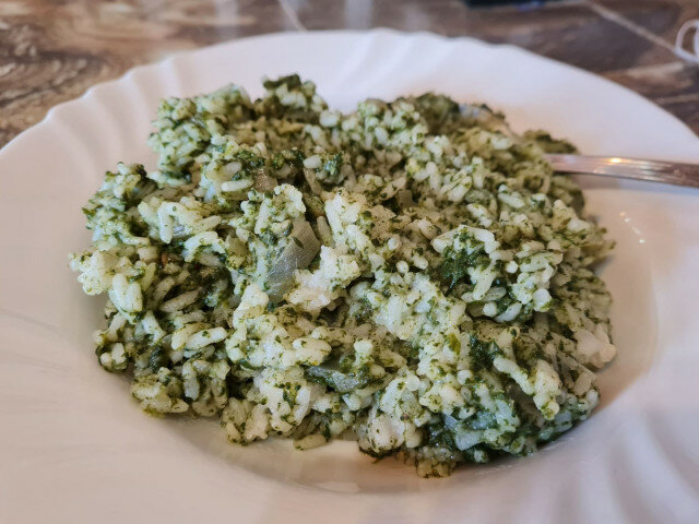 Geschmorter Spinat mit Reis